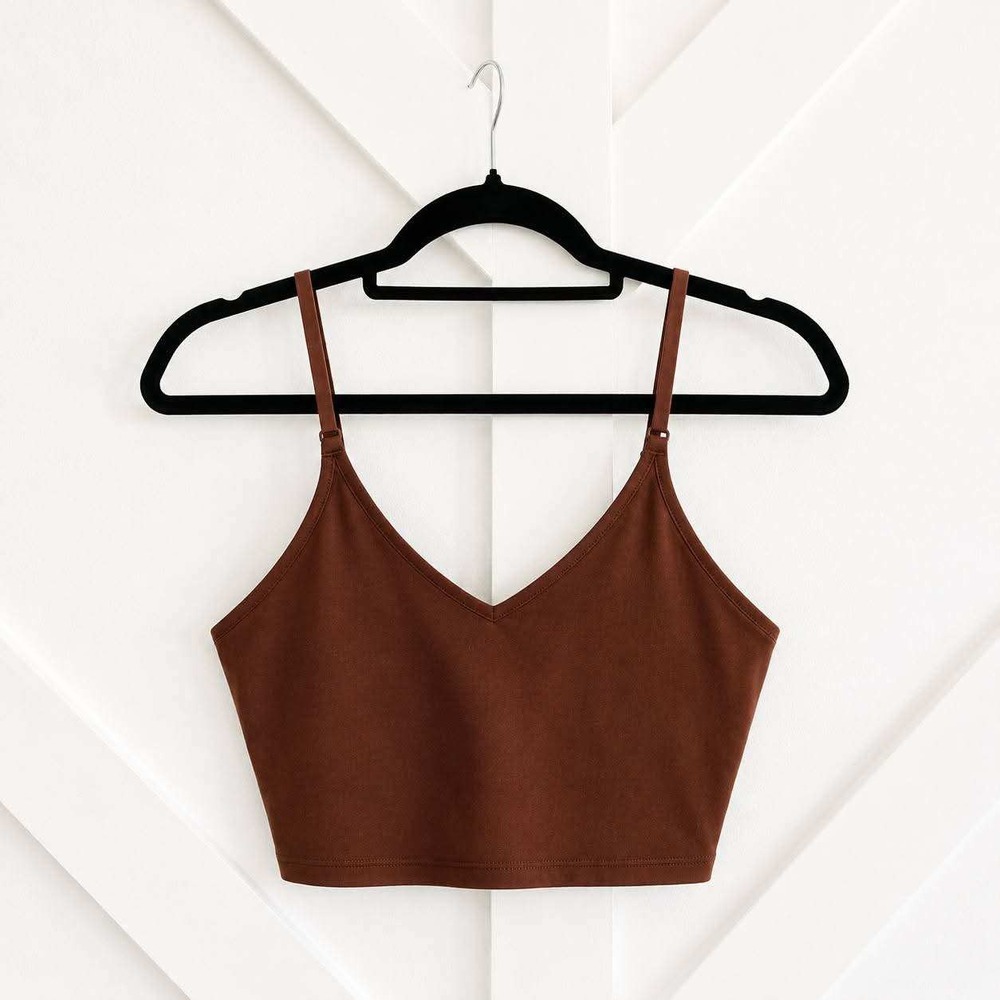 Athleta Longline Bra V-Neck Crop Top Women Small Brown Adjustable Active Tank